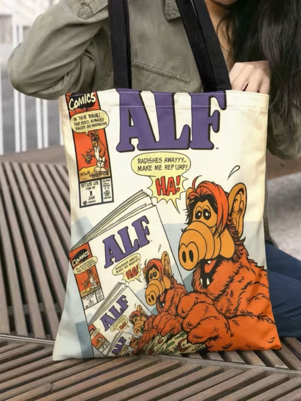 Soft Polyester 2D Printed Retro Novelty Tote Bag 13 x 15~ ALF